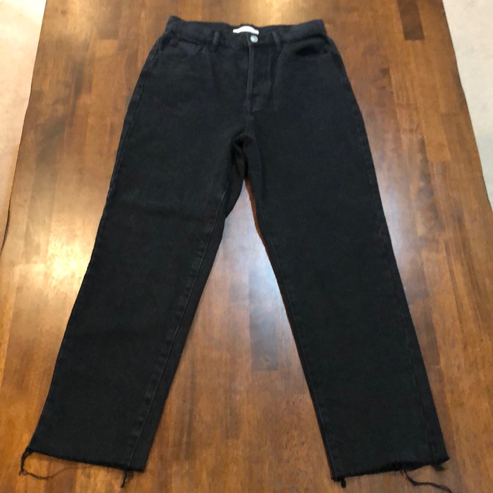 Pacsun Jeans Womens Size 26 26x26 Black High Rise Straight Leg Button Fly Frayed